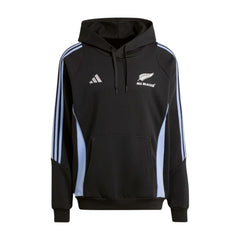 Felpa con cappuccio nera All Blacks Adidas, dettagli azzurri, logo All Blacks.