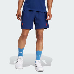 Pantaloncini da rugby Adidas Francia Away ufficiali blu con logo Gallico e 3 strisce
