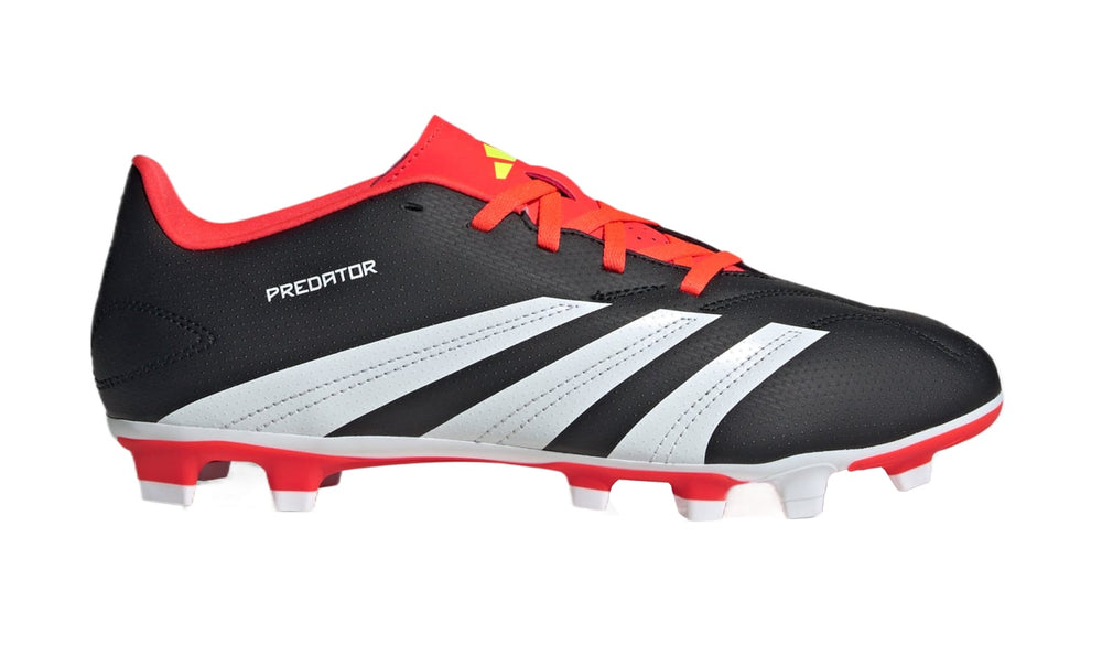 Scarpe da calcio Adidas Predator CLUB FxG: scarpe da calcio Predator nere e rosse con strisce bianche
