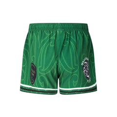 Pantaloncini rugby Maori All Stars 2025 gara: Pantaloncini da rugby verdi con design Maori All Stars 2025.