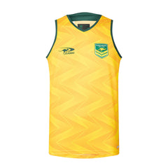 Canottiera da allenamento rugby Australia Kangaroos oro con motivo a zigzag.