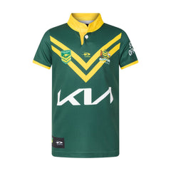 Maglia rugby Australia Kangaroos verde e gialla, sponsor KIA, stagione 2025.