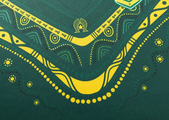 Maglia da rugby bambino Australia Kangaroos con design indigeno verde e giallo.