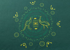 Maglia da rugby Australia bambini con stampa Indigenous: canguro, emù e simboli tribali.