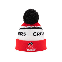 Zuccotto ufficiale Crusaders Rugby con pompon nero e logo, bianco, rosso e nero.