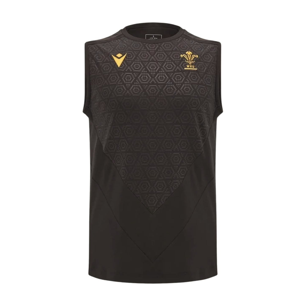 T-shirt smanicata rugby Galles 2025 total black Macron con stemma WRU.