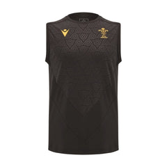 T-shirt smanicata rugby Galles 2025 total black Macron con stemma WRU.