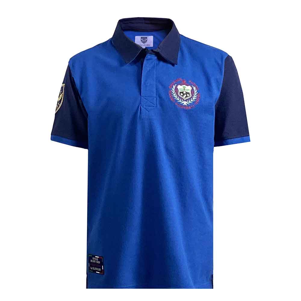 Maglia polo rugby Samoa vintage 1991 blu con stemma ricamato e patch.