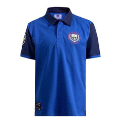 Maglia polo rugby Samoa vintage 1991 blu con stemma ricamato e patch.
