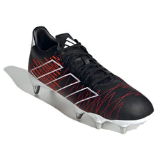 Scarpino da rugby Adidas Kakari SG elite nero con dettagli rosso e argento.