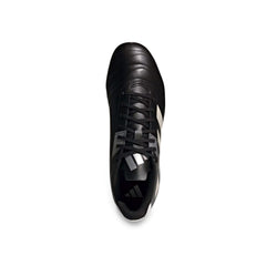 Scarpino da rugby Adidas Kakari SG nero con dettagli metallici, vista dall'alto.