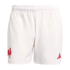 Pantaloncini da rugby ufficiali Adidas France: pantaloncini da rugby bianchi con l'emblema del gallo francese.