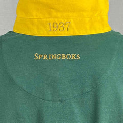 Maglia da rugby vintage dei South Africa Springboks: maglia da rugby verde con colletto dorato, ricamato "Springboks" e "1937