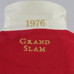 Maglia da rugby vintage del Galles: maglia commemorativa del Grande Slam del 1976, rossa con ricami dorati.