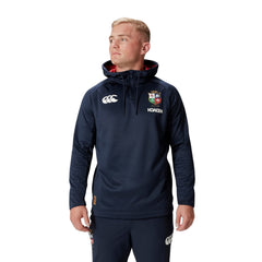 Felpa rugby blu con mezza zip e cappuccio British & Irish Lions, logo Canterbury.