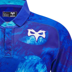 Maglia Rugby Ospreys 2025 Euro: Maglia da rugby blu con motivo unico, logo Ospreys