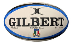 Pallone Rugby Italia - Gilbert Replica: pallone da rugby taglia 5, replica ufficiale. Presenta la bandiera italiana e il logo Gilbert.