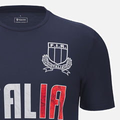 T-shirt blu da uomo Macron Italia Rugby 2025 con stemma F.I.R.