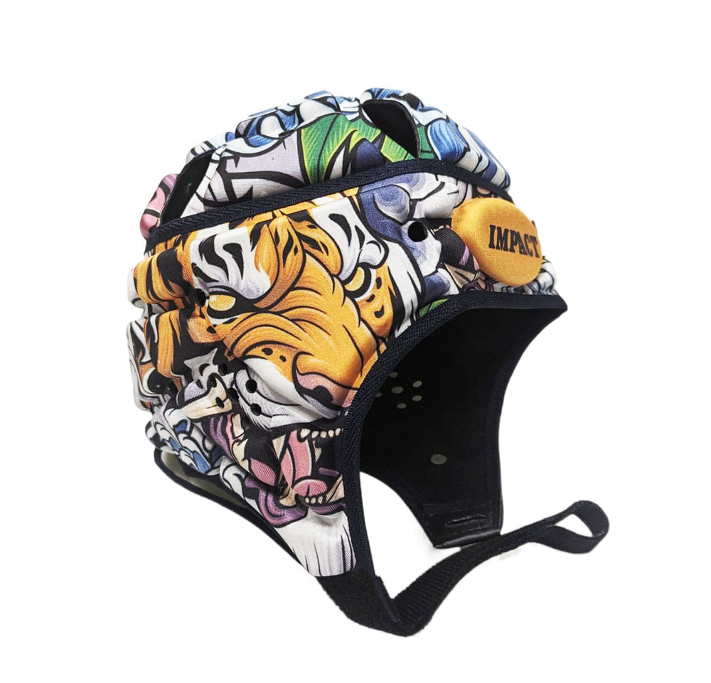 Caschetto da rugby Impact con stampa tigre colorata e dettagli accattivanti.
