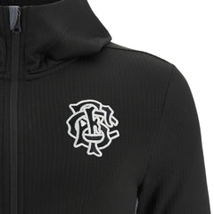Felpa Barbarians Rugby nera con zip lunga, cappuccio e logo ricamato.