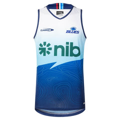 Canottiera Auckland Blues Super Rugby 2025 Classic con logo e grafica blu.