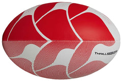 Pallone da rugby Canterbury Thrillseeker: pallone da rugby rosso e bianco con un design grafico unico