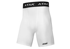 Pantaloncini a compressione ATAK: Scaldamuscolo bianco Pantaloncini a compressione ATAK con elastico in vita nero.