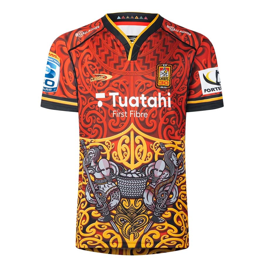 Maglia da allenamento rugby Chiefs 2026 PRO con design ispirato alla cultura Maori.