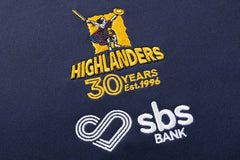 Felpa Rugby Highlanders 2026 ufficiale Classic blu con logo e sponsor.
