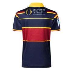 Maglia Rugby Highlanders 2026 Home PRO ragazzo, blu con bande rosse e gialle.