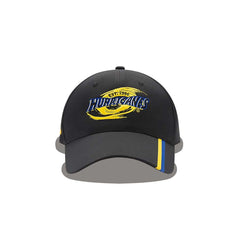 Cappellino da rugby ufficiale Hurricanes nero con logo "EST.1996 Hurricanes".