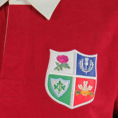 Maglia da rugby vintage British Isles 1971 rossa con stemma ricamato.