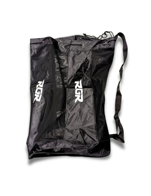 Sacca portapalloni da rugby RGR professionale nera in nylon resistente.