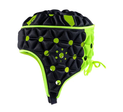 Caschetto da rugby Gilbert AIR nero e verde fluo, protezione imbottita.
