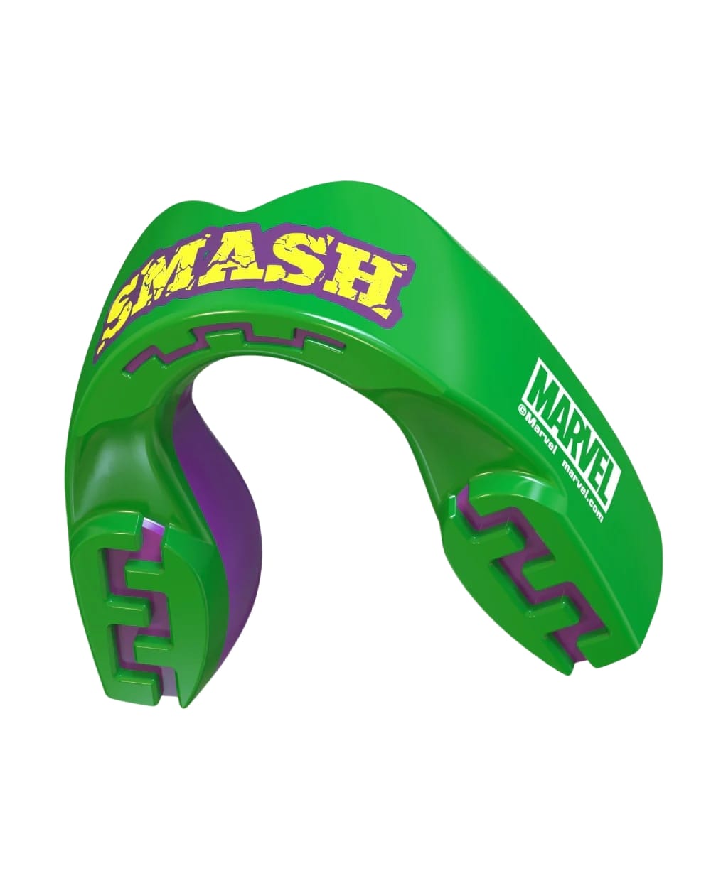 Paradenti Safejawz Marvel Black Hulk verde e viola con scritta "SMASH