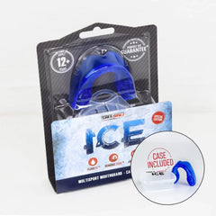 Paradenti Safejawz ICE: paradenti multi-sport blu per rugby e altri sport. Include custodia protettiva.