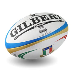 Pallone da rugby Gilbert Imperium FIR Italia, bianco con dettagli tricolore.