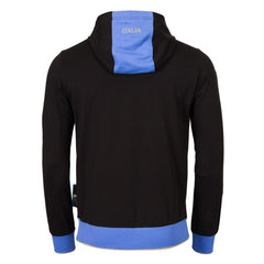 Felpa nera con cappuccio Italia Rugby, dettaglio blu sul cappuccio e fondo.