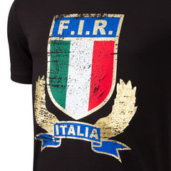 Maglietta nera cotone uomo FIR Italia Rugby 2026 con logo.