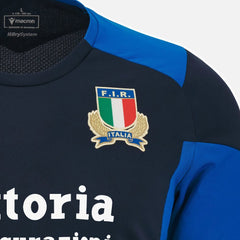 Maglia rugby Italia FIR allenamento 2023/24: Maglia da allenamento della nazionale italiana di rugby nei colori blu navy e blu royal con logo FIR e scritta "ITALIA".