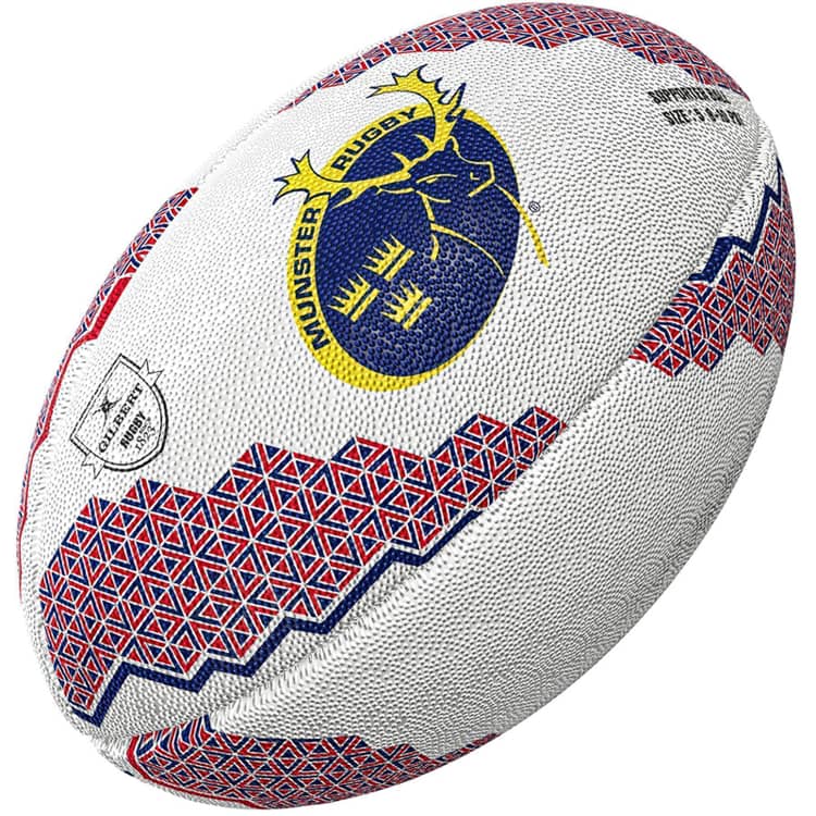 Pallone da rugby Munster Supporter 2024 Gilbert con stemma e design a rombi.