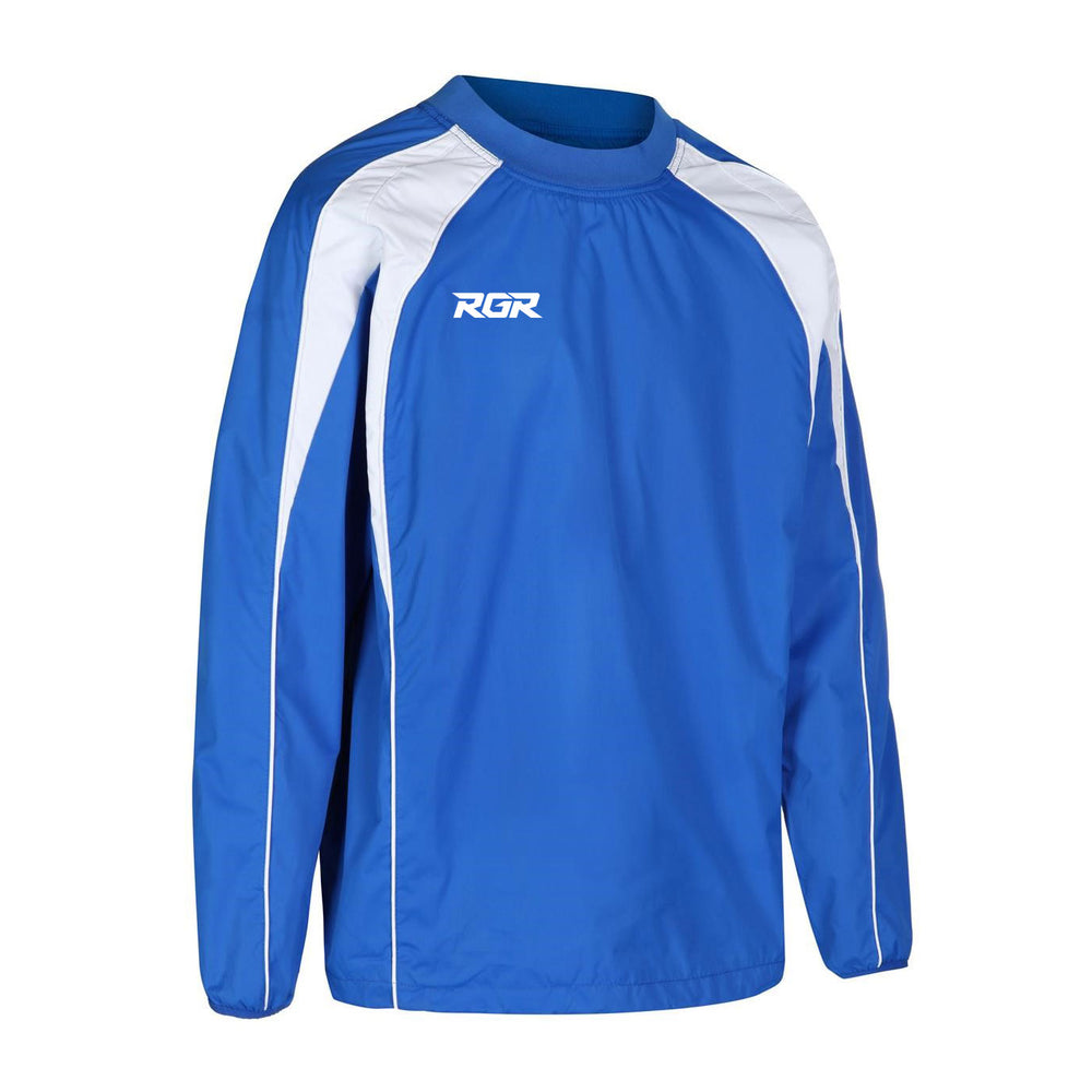Top allenamento RGR Elite azzurro e bianco, con logo visibile.