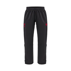 Pantaloni da allenamento rugby Galles Macron neri con logo rosso.