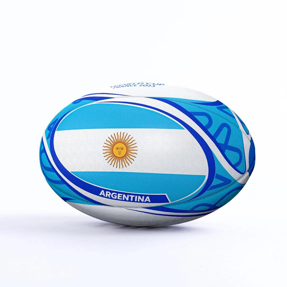 Pallone da rugby Gilbert RWC con bandiera Argentina, bianco e azzurro.