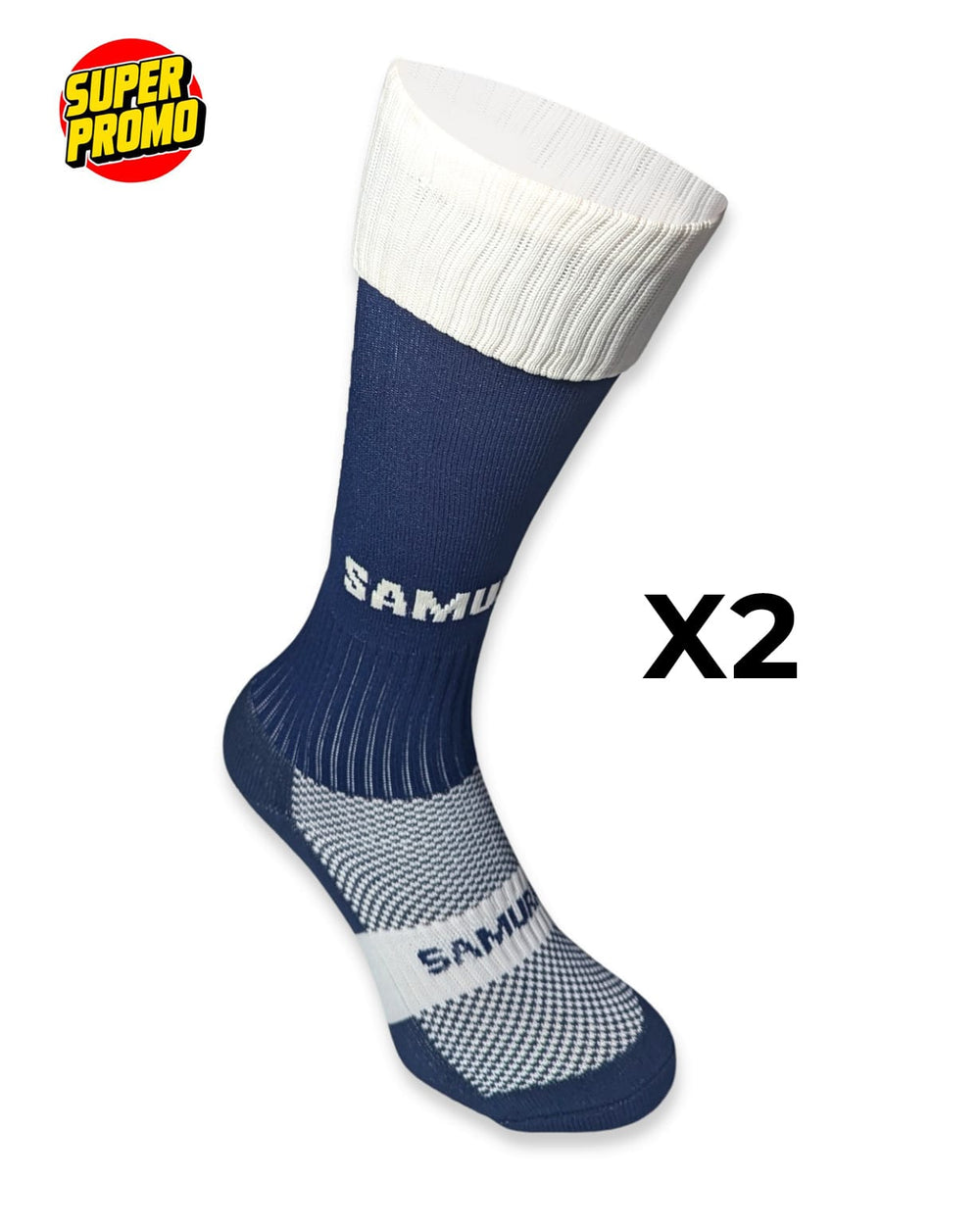 Pack 2 paia calze rugby professionali Samurai Tri Nation blu e bianco