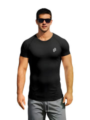 Samurai Sports Nero Manica Corta: maglietta sportiva nera a maniche corte da uomo, perfetta come strato base o maglietta a compressione per gli allenamenti.