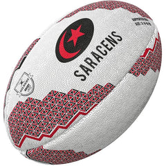 Pallone da rugby Saracens Gilbert 2024: pallone ufficiale per i tifosi con logo dei Saracens e design esclusivo.