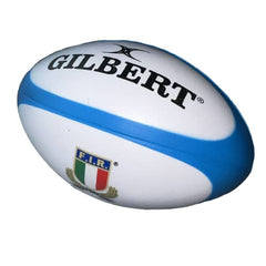 Palloncino Italia Rugby Antistress FIR Spugna: Gilbert rugby ball stress reliever featuring the Italian national team logo.