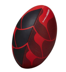 Pallone da rugby Canterbury Thrillseeker nero e rosso con design dinamico.