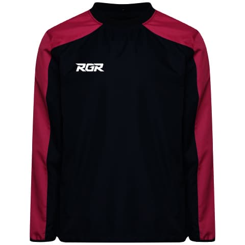 Top allenamento RGR nero e bordeaux da ragazzo con logo bianco.